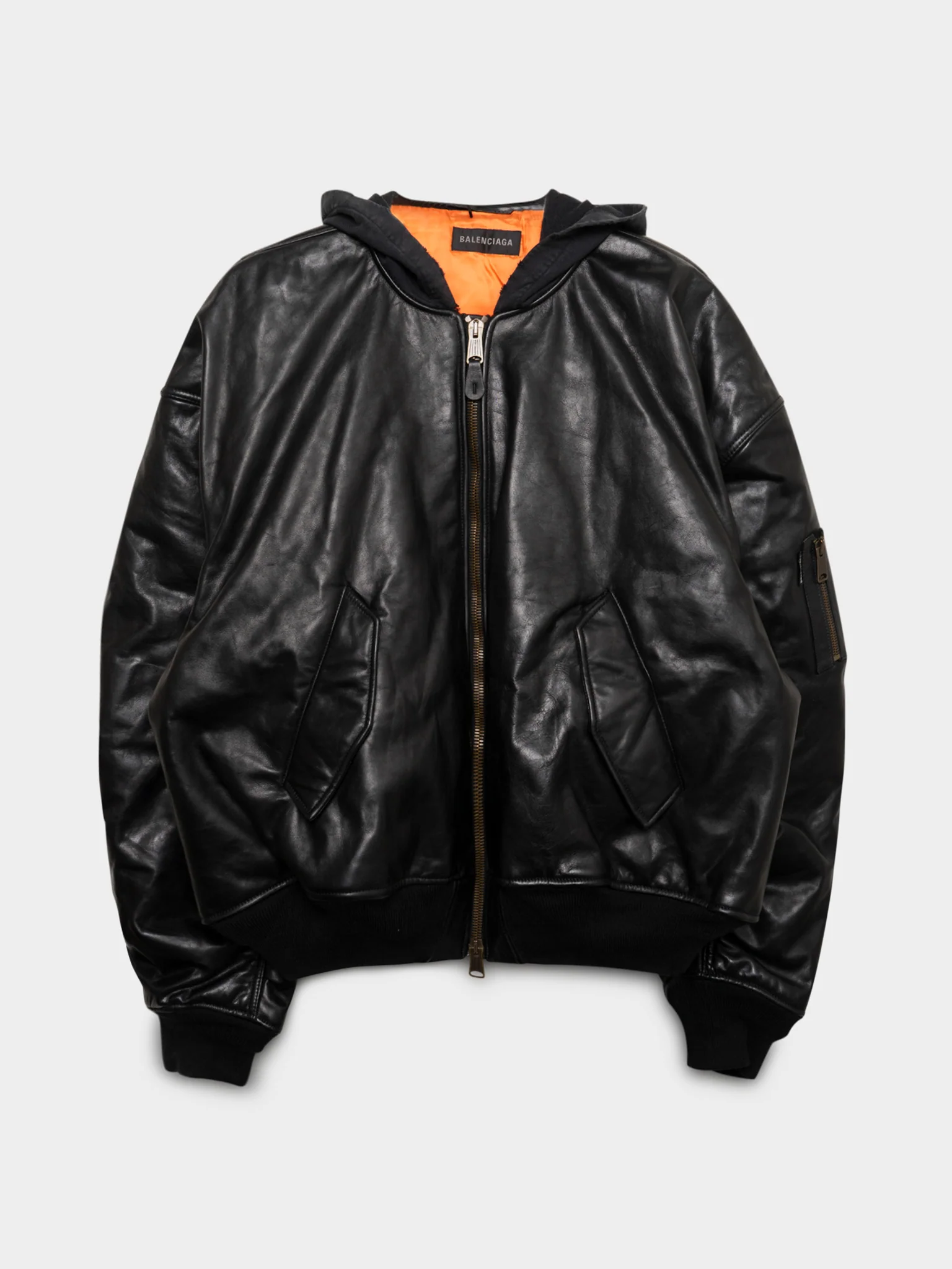 Hooded Leather Bomber Jacket