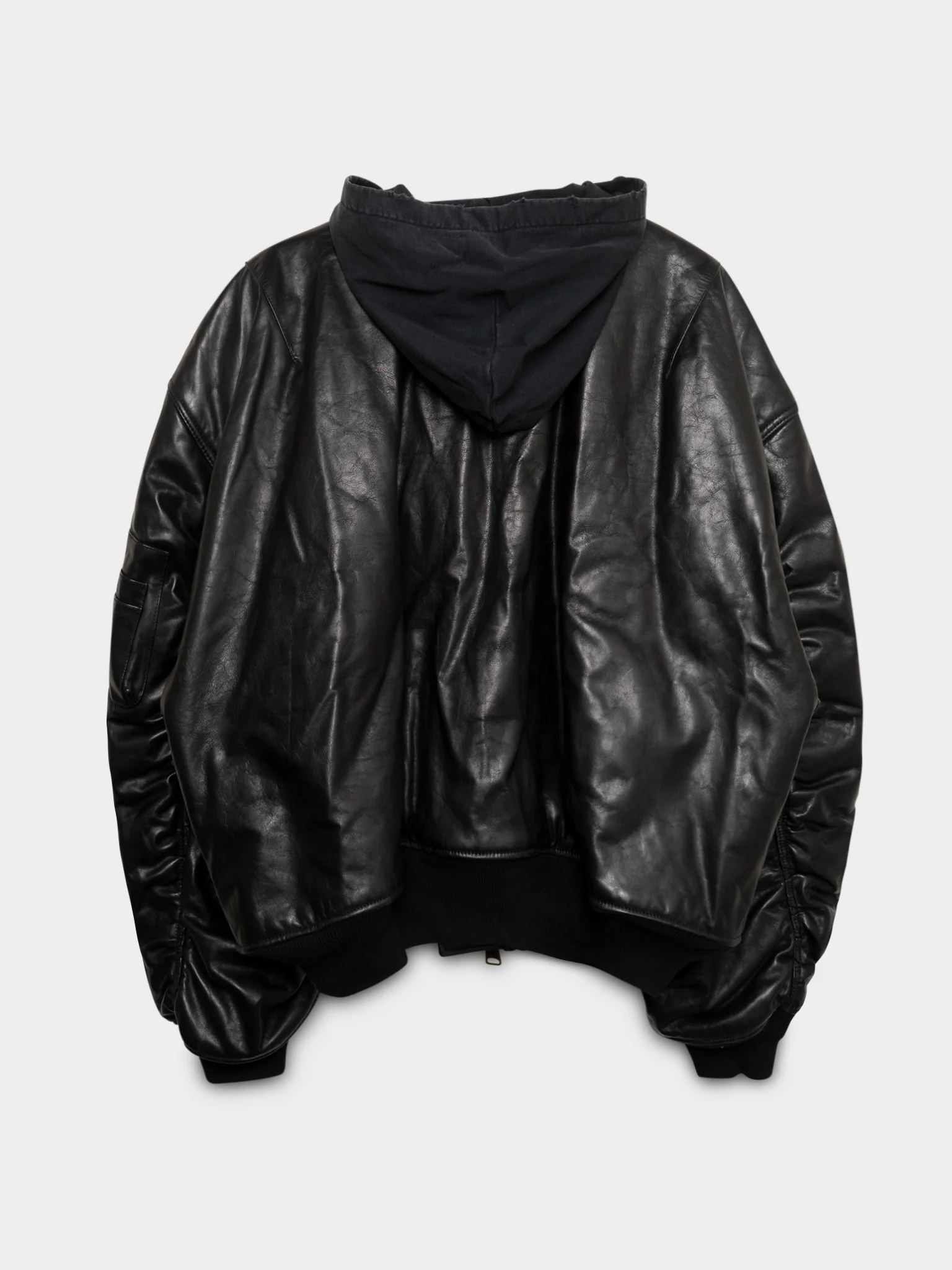 Hooded Leather Bomber Jacket - Image 3