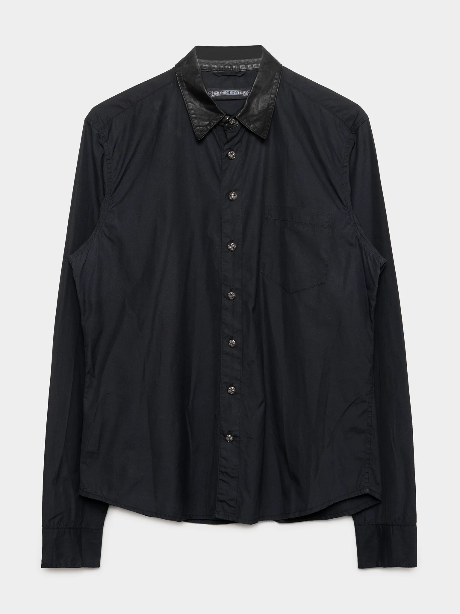 Leather Collar Button Down Shirt