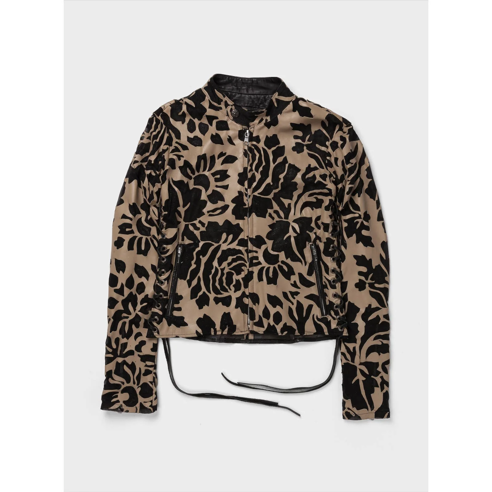 Laser-Cut Floral Silk & Leather Jacket