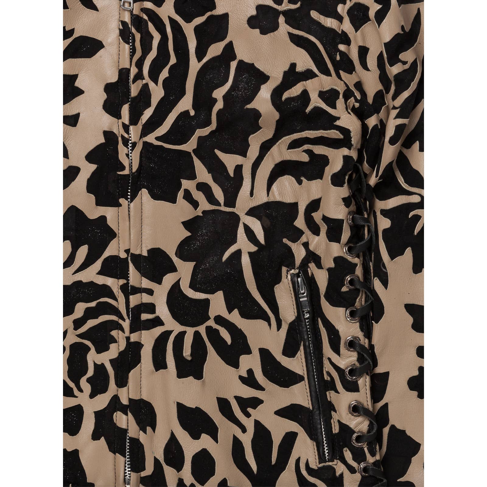 Laser-Cut Floral Silk & Leather Jacket - Image 2