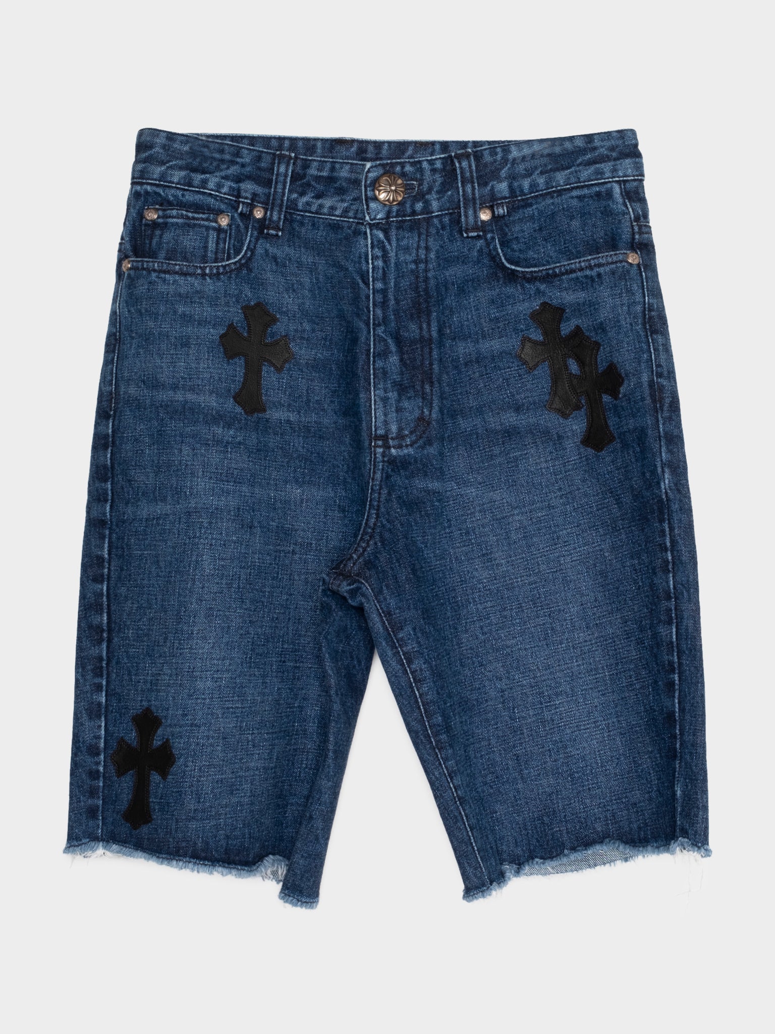 Leather Patch Jean Shorts