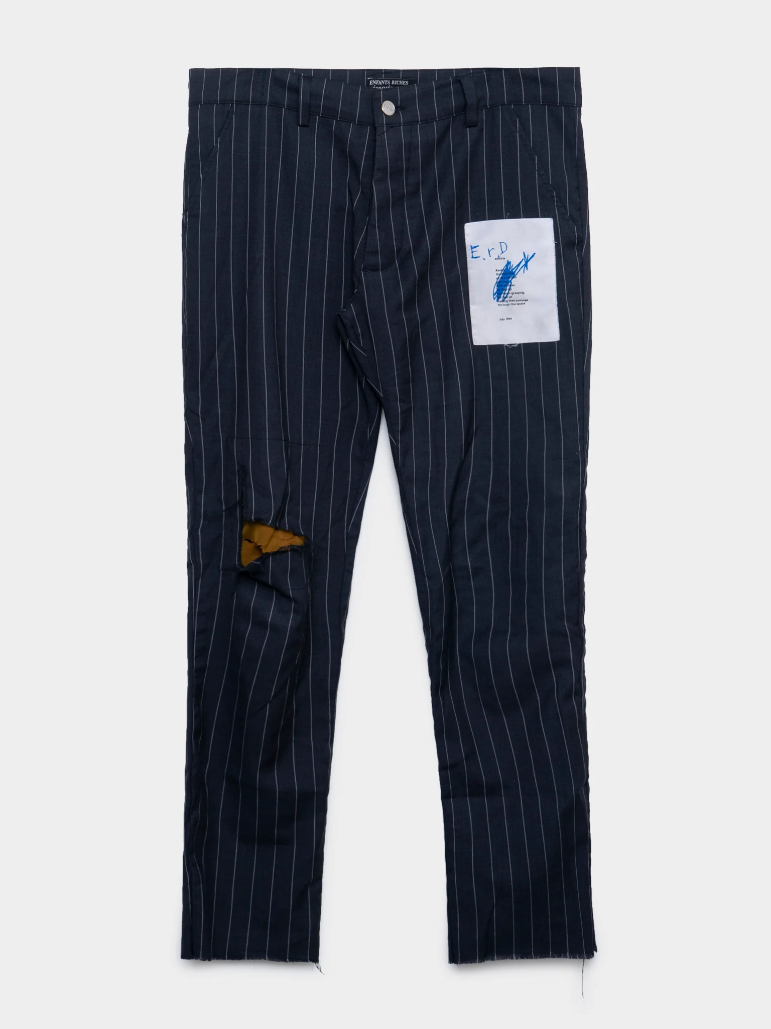 Pinstriped Patched Distressed Trousers