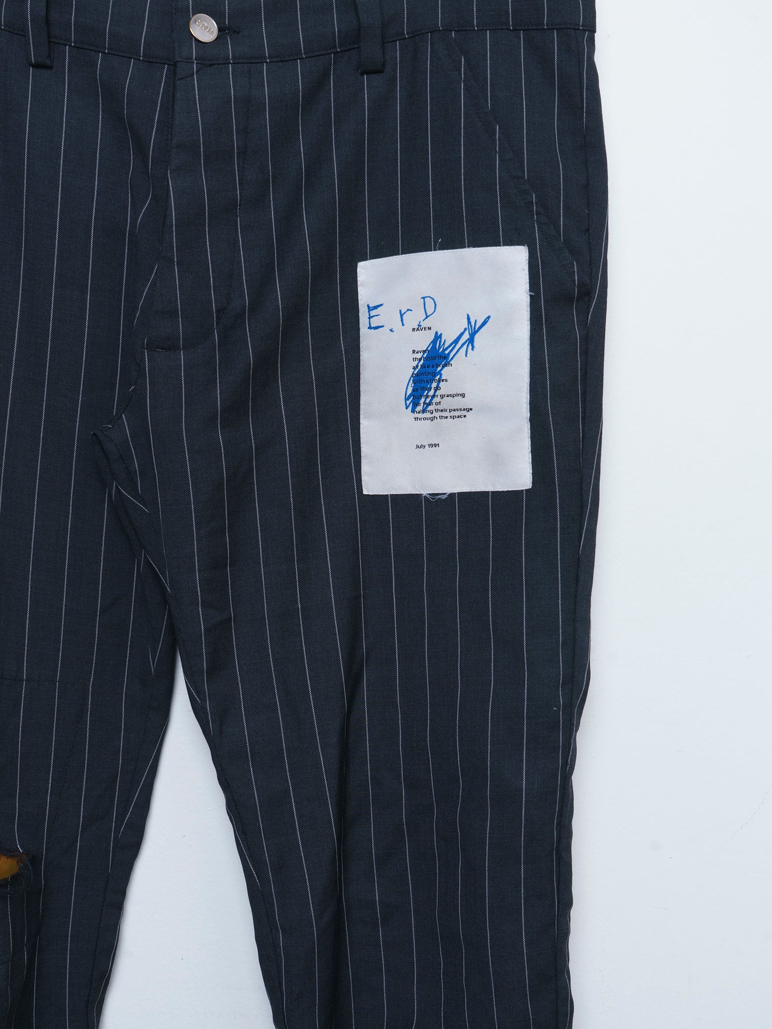 Pinstriped Patched Distressed Trousers - Image 2
