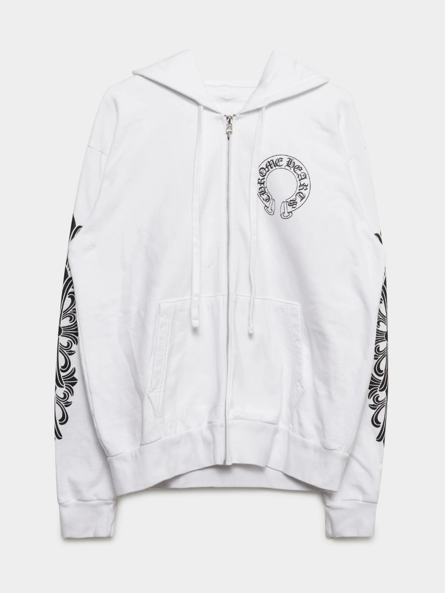 White Floral Horseshoe Zip-up Hoodie