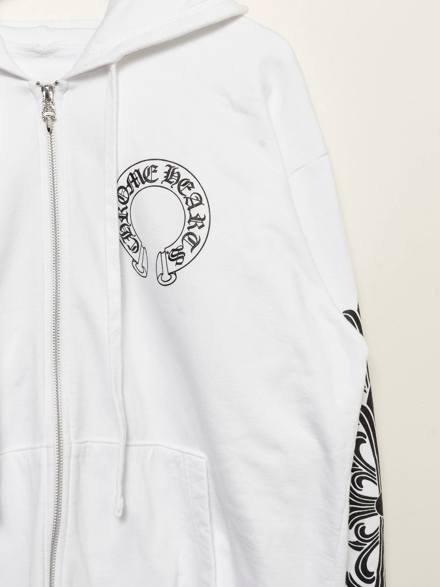 White Floral Horseshoe Zip-up Hoodie - Image 2